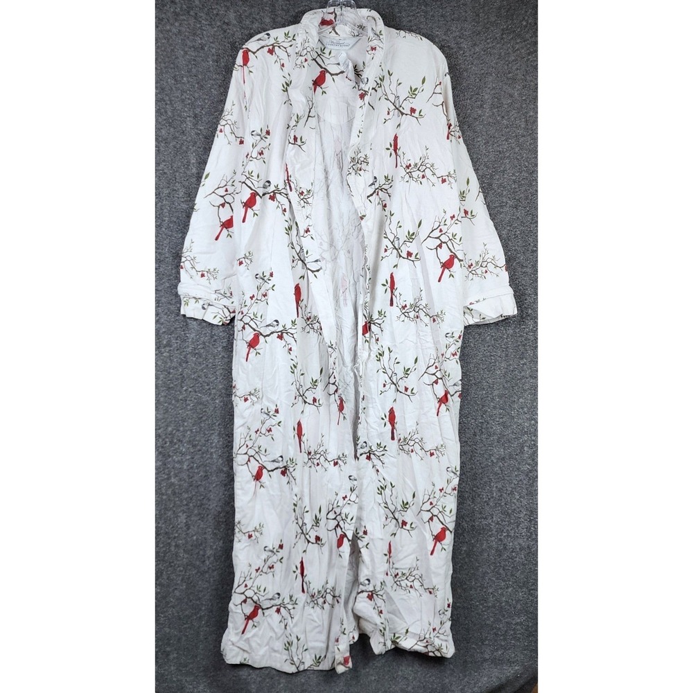 Vermont Country Store Robe Women Medium White Red Bird Cardinal Cotton Maxi Wrap